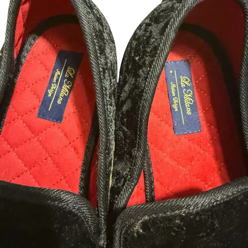 La Milano Broderick II Loafers Mens 12 Black Velvet Smoking Slippers Dress Shoes